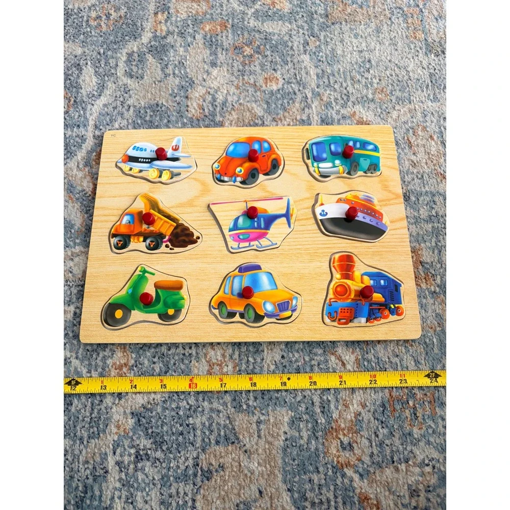 Wooden Transportation Vehicles Trucks Peg Puzzle for Toddlers Kids